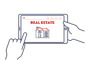 Vector Line Illustration Concept for Real Estate. Editable Stroke and Pixel Perfect.