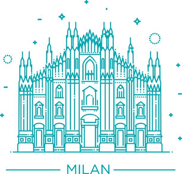 stockillustraties, clipart, cartoons en iconen met vectorillustratie lijn van milaan kathedraal, milan, italië. - milan