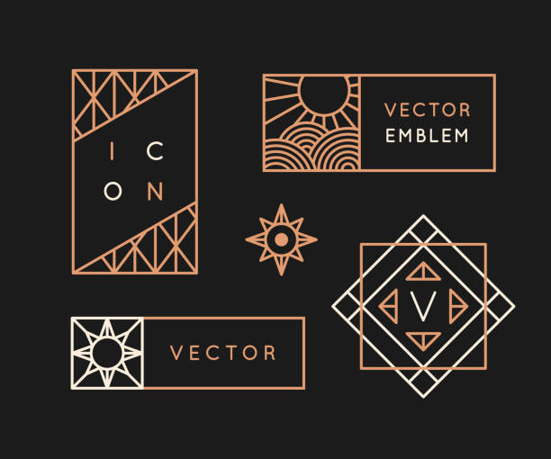 Vector logo design templates and monogram design elements in simple minimal style with copy space for text Vector logo design templates and monogram design elements in simple minimal style with copy space for text - geometrical abstract emblems and signs abstract borders stock illustrations