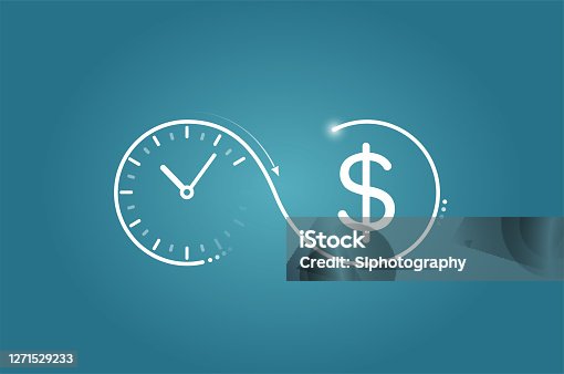 istock Vector logo of a clock flowing into dollar symbol 1271529233