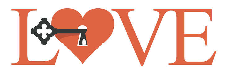 vector Love lettering with a key in the heart