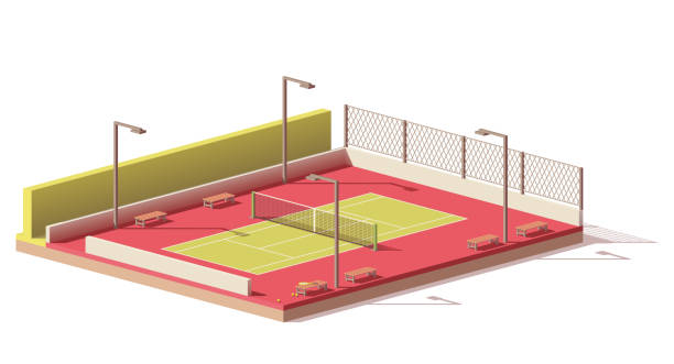 bildbanksillustrationer, clip art samt tecknat material och ikoner med vector låg poly tennisbana - tennis court