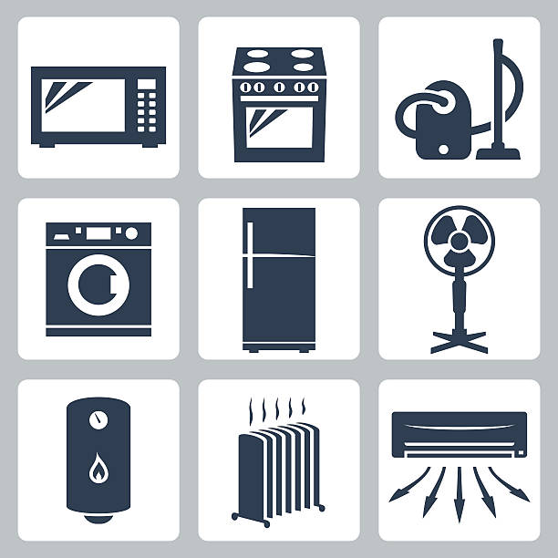 stockillustraties, clipart, cartoons en iconen met vector major appliances icons set - boiler