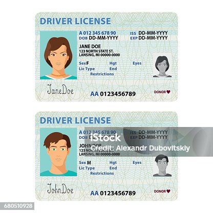 istock Vector man and woman driver license plastic card template 680510928