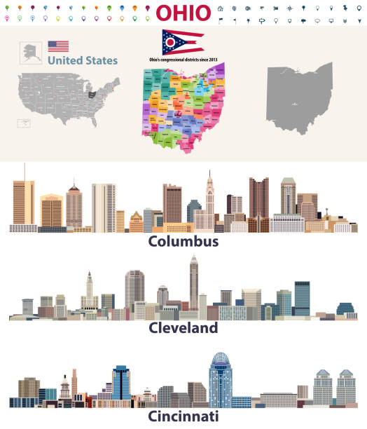 vector map and major cities of Ohio state  cincinnati stock illustrations