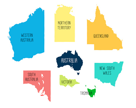Vector map of Australia with separated territories.