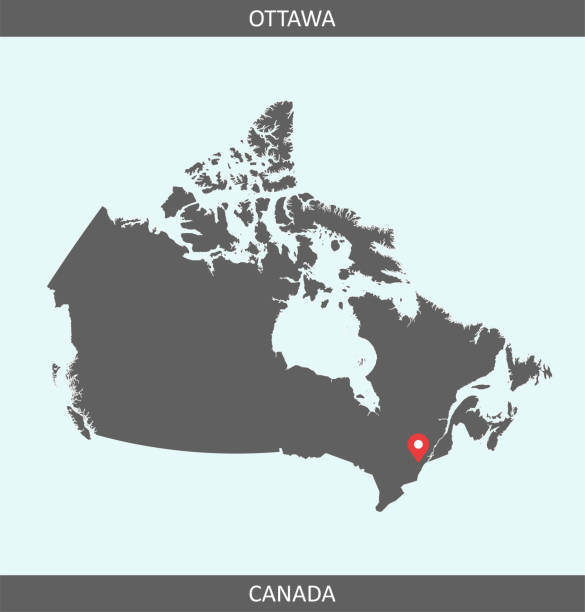 stockillustraties, clipart, cartoons en iconen met vector kaart van canada met hoofdstad locatie ottawa voor educatieve doeleinden - labrador