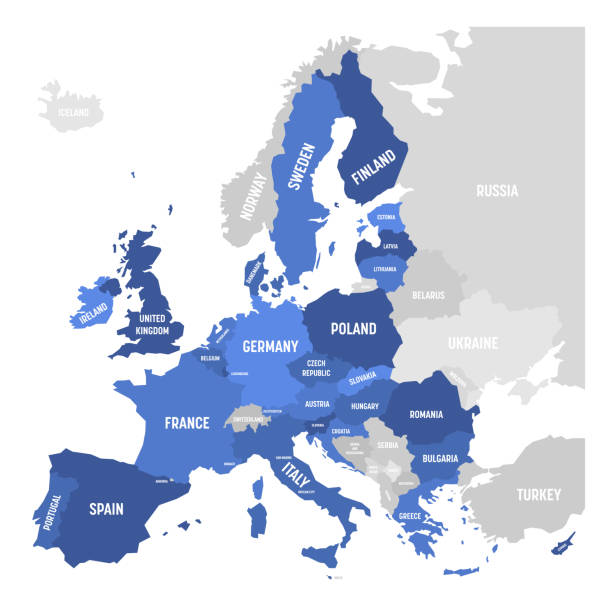 Vector map of EU, European Union Vector map of EU, European Union continent geographic area stock illustrations