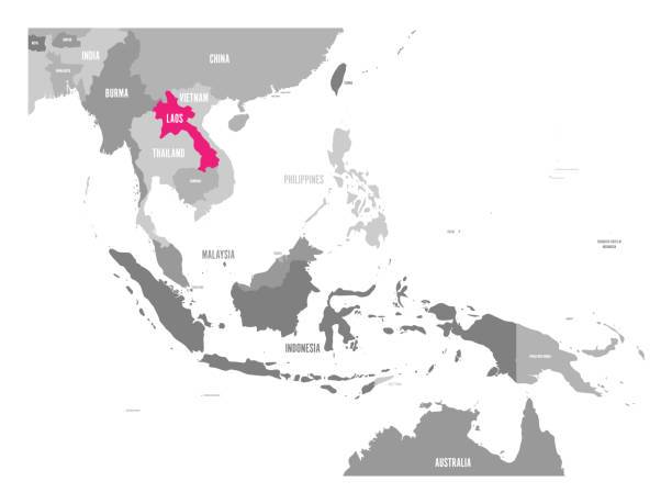 stockillustraties, clipart, cartoons en iconen met vector-kaart van laos. roze gemarkeerd in de regio zuidoost-azië - association of southeast asian nations