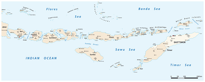 Vector map of Lesser Sunda Islands, Indonesia East Timor