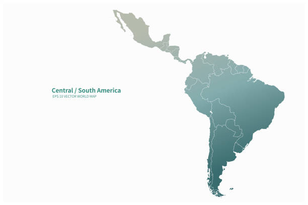 vector map of South American countries. Latin america map. South America on a continental map latin america stock illustrations