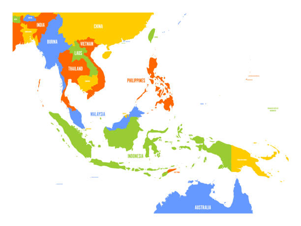 stockillustraties, clipart, cartoons en iconen met vector kaart van zuidoost-azië - association of southeast asian nations