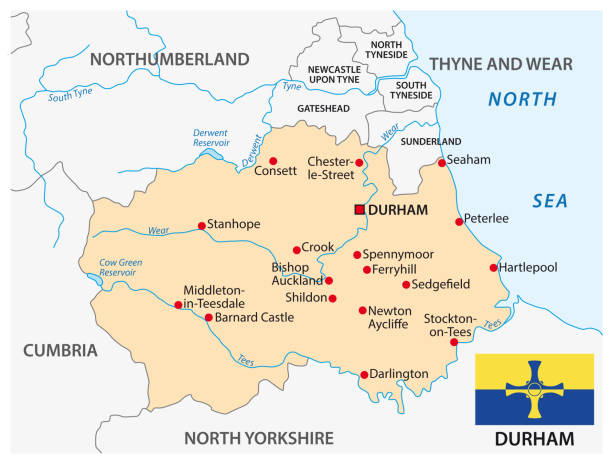 vector map of the county Durham with flag, england vector map of the county Durham with flag, england county durham england stock illustrations