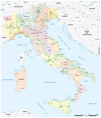 Vector map of the Italian national highway system