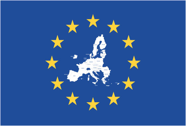 vektorkarte der mitgliedstaaten der europäischen union mit flagge - eu stock-grafiken, -clipart, -cartoons und -symbole