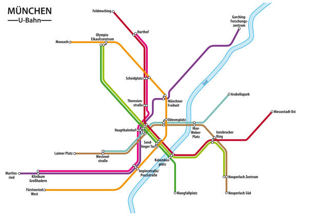 bildbanksillustrationer, clip art samt tecknat material och ikoner med vector map of the munich metro, subway, germany - tunnelbana