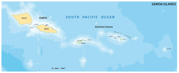 Vector map of the Polynesian Archipelago of the Samoa Islands, Samoa, American Samoa Vector map of the Polynesian Archipelago of the Samoa Islands, Samoa, American Samoa apia samoa stock illustrations