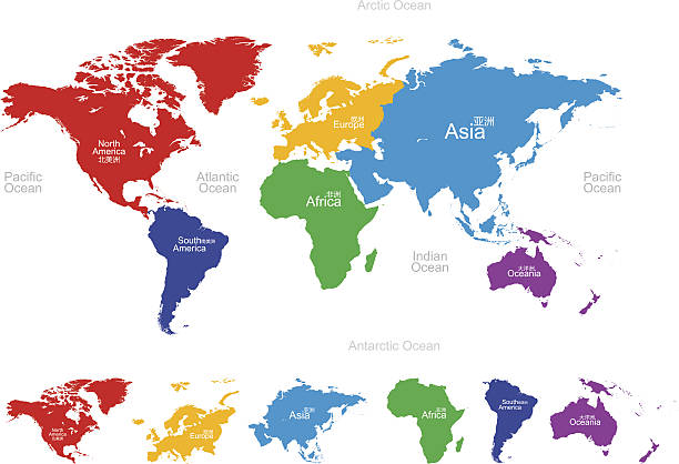 Vector map of the world: America,Europe,Asia,Oceania,Africa vector art illustration