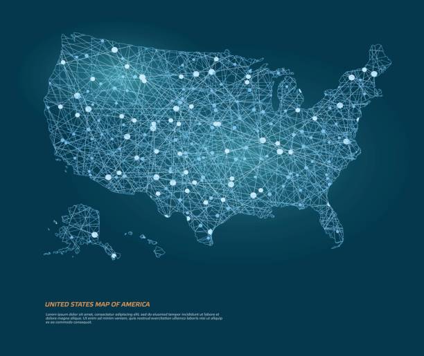 ilustraciones, imágenes clip art, dibujos animados e iconos de stock de mapa del vector del mapa de estados unidos de américa con puntos brillantes. - contact us
