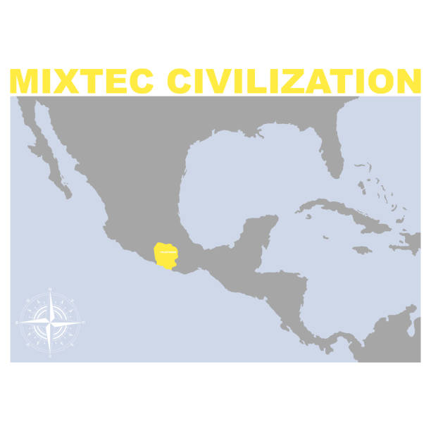 stockillustraties, clipart, cartoons en iconen met vector map with historic area of mixtec civilization - old stone stair