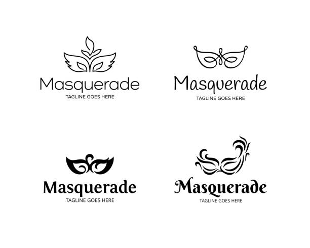 ilustrações de stock, clip art, desenhos animados e ícones de vector masquerade logo design set - carnival mask
