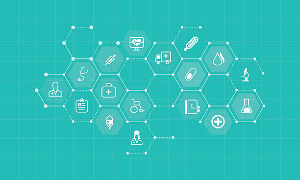 vector medical and health icons and business network background vector art illustration