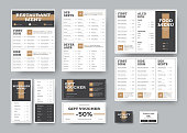 Vector menu templates for cafes and restaurants in white with black blocks. Design with brown elements. A set of corporate style