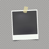 Vector mock up photo frame on transparent background with adhesive tape.