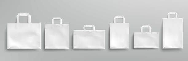 ilustrações de stock, clip art, desenhos animados e ícones de vector mockup of white paper eco bags - paper bag craft