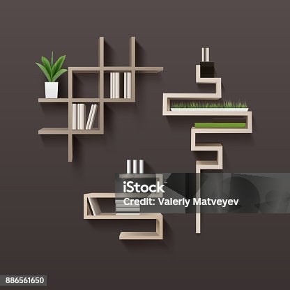 Solid Wood Bookshelves Vector 1 Clip Art