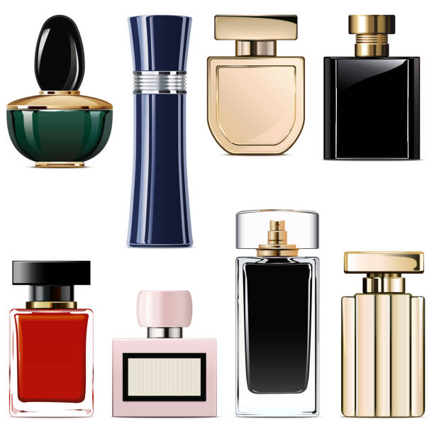 ilustrações de stock, clip art, desenhos animados e ícones de vector modern perfume icons - sniffing glass