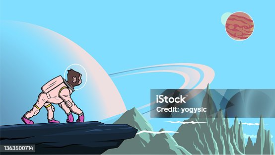 istock Vector Monkey Space Astronaut Exploring a Planet Stock Illustration 1363500714