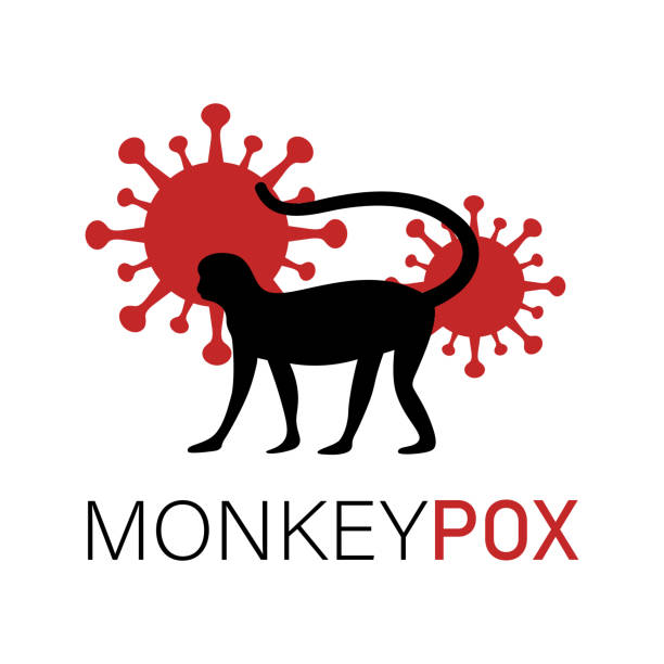 ilustraciones, imágenes clip art, dibujos animados e iconos de stock de póster del virus vector monkeypox. silueta de mono y virus. concepto de virus de la viruela. - monkeypox vaccine