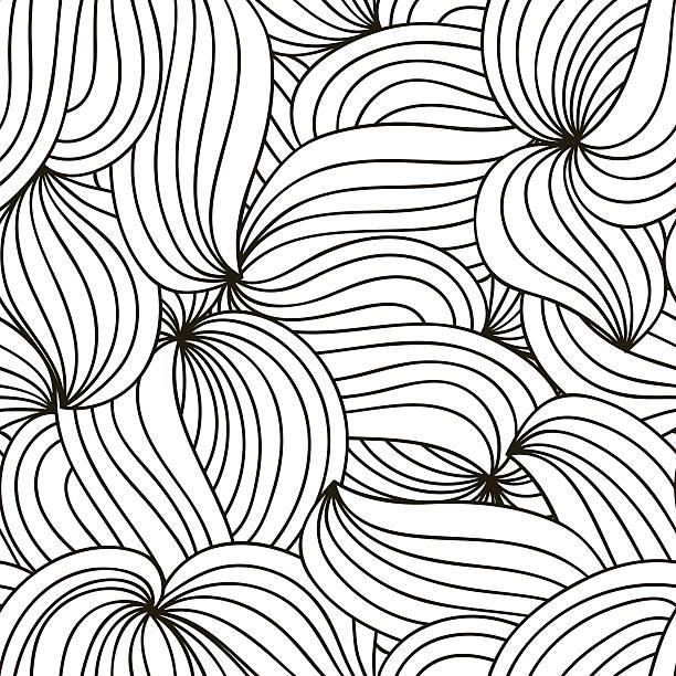 Vector monochrome background. Hand drawn wavy ornament. Template for greeting Vector monochrome background. Hand drawn curly ornament. Template for greeting card, postcard or adult coloring book. Lace design wave. Detailed illustration. coloring book pages templates stock illustrations