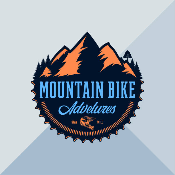 Vector mountain biking logo Vector mountain biking adventures, parks, clubs logo. Enduro, downhill, cross-country biking illustration mountain bike stock illustrations