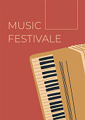 Vector music design with accordion. Cartoon doodle illustration for invitation, card, poster, print or flyer.