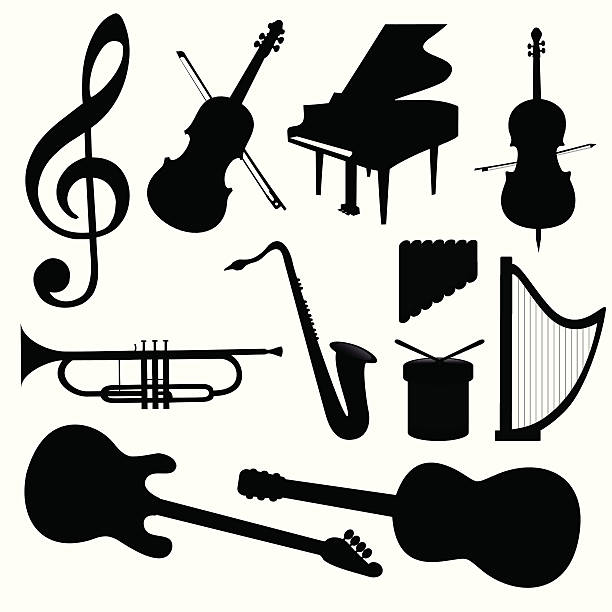 Vector Music Instruments Vector Music Instruments - Silhouette.  music silhouettes stock illustrations