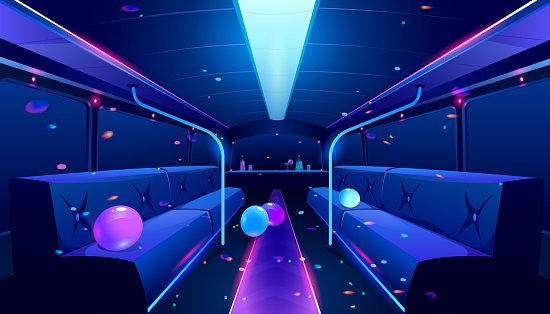Vector nightclub interior in party bus