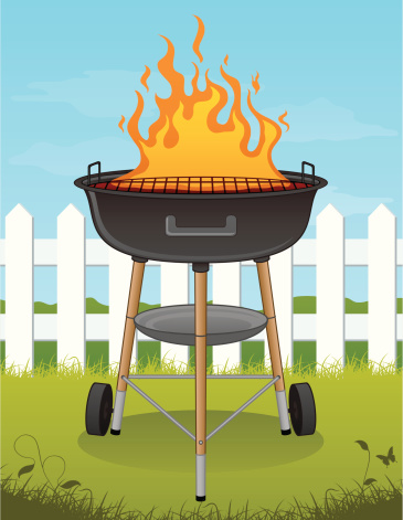 Vector of a grill on a backyard