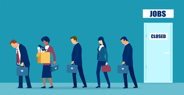Vector of a sad group of people fired from job due to business closure Vector of a sad group of people fired from job due to business closure unemployment stock illustrations