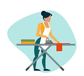 istock Vector of a woman ironing clothes on an ironing board. 1317097625