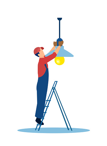 Vector of an electrician installing a lamp