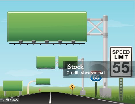 istock Vector of blank green highway signs with speed limit of 55 187896265