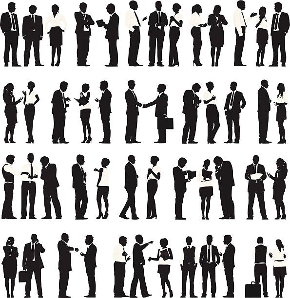 Vector of Business People Working in a Row Vector of Business People Working in a Row business silhouettes stock illustrations