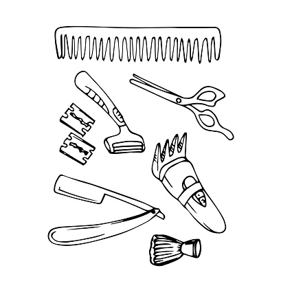 Vector Of Hand Draw Barber Tools For Barber Shop Stock Illustration ...