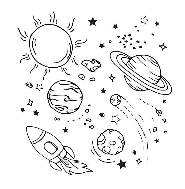 Vector of hand draw set of space icon Vector of hand draw set of space icon rocketship drawings stock illustrations