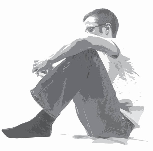 Vector of man sitting on white background vector art illustration
