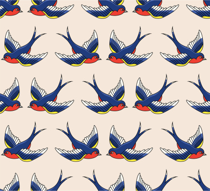 Vector old school seamless pattern with birds