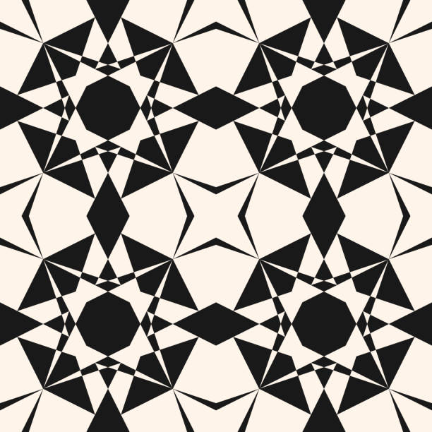 Vector ornamental geometric seamless pattern. Elegant black and white texture Vector ornamental geometric seamless pattern. Elegant black and white geometrical texture. Simple monochrome background with grid, net, octagons, diamonds. Repeat design for decor, fabric, print kaleidoscope stock illustrations