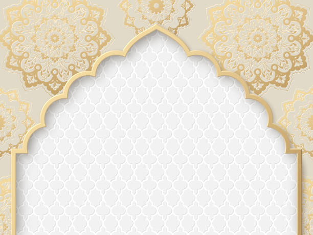 Vector ornate frame with indian, arabesque motif. Vector ornate frame with indian or arabesque motif. Template for indian, arabic wedding invitations, oriental holidays. Copy space. arch architectural feature illustrations stock illustrations